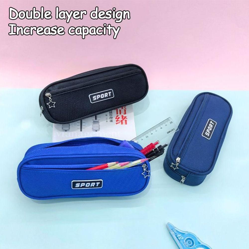 Large Capacity Pen Bag Zipper Design Pen Organizer Box  School Office Supplies