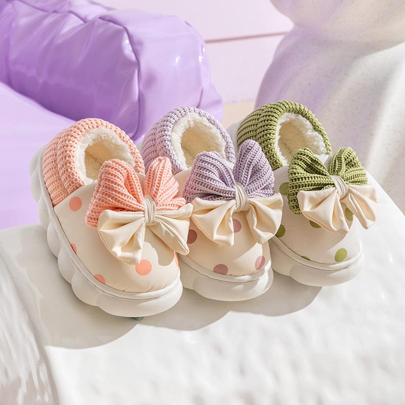 Зимние домашние туфли для девочек из хлопка на платформе, водонепроницаемая кожаная сумка с бантом, большая детская сумка и хлопковые тапочки из бархата