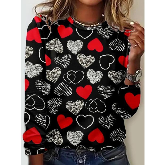 Женские футболки с круглым вырезом и 3D-принтом с узором «Любовь», модные повседневные футболки с длинным рукавом