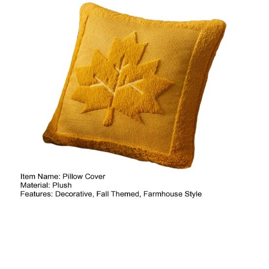 Fall Throw Pillow Cover 18"x18" Plush Pumpkin Pillow Cover Fluffy Maple Leaf Decorative Cushion Cover for Autumn Farmhouse Home Couch Sofa Bedroom Car