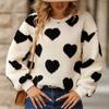 Women's Love Print Loose Long-sleeved Velvet Sweater Casual Round Neck Pullover Hoodie Sweaters Tops