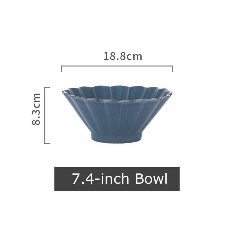 Japanese Ramen Bowl Ceramic White Blue Glazed Noodle Bowl Flower-shaped Big Pasta Rice Soup Bowl Microwave Safe Mixing Bowl
