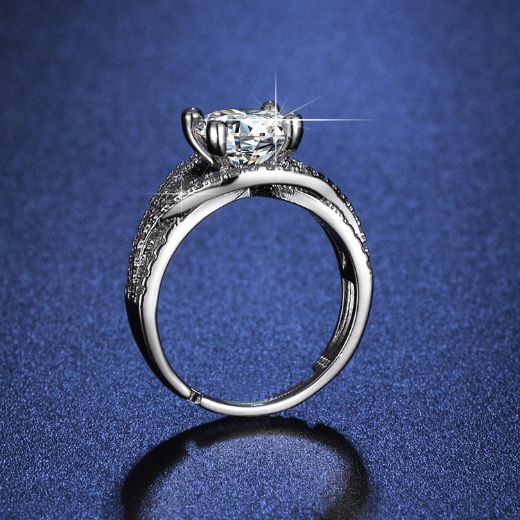 2 Carat Zircon Imitation Mozzarella Diamond Sansheng III Light Luxury Design Line Live Adjustment Ring Female
