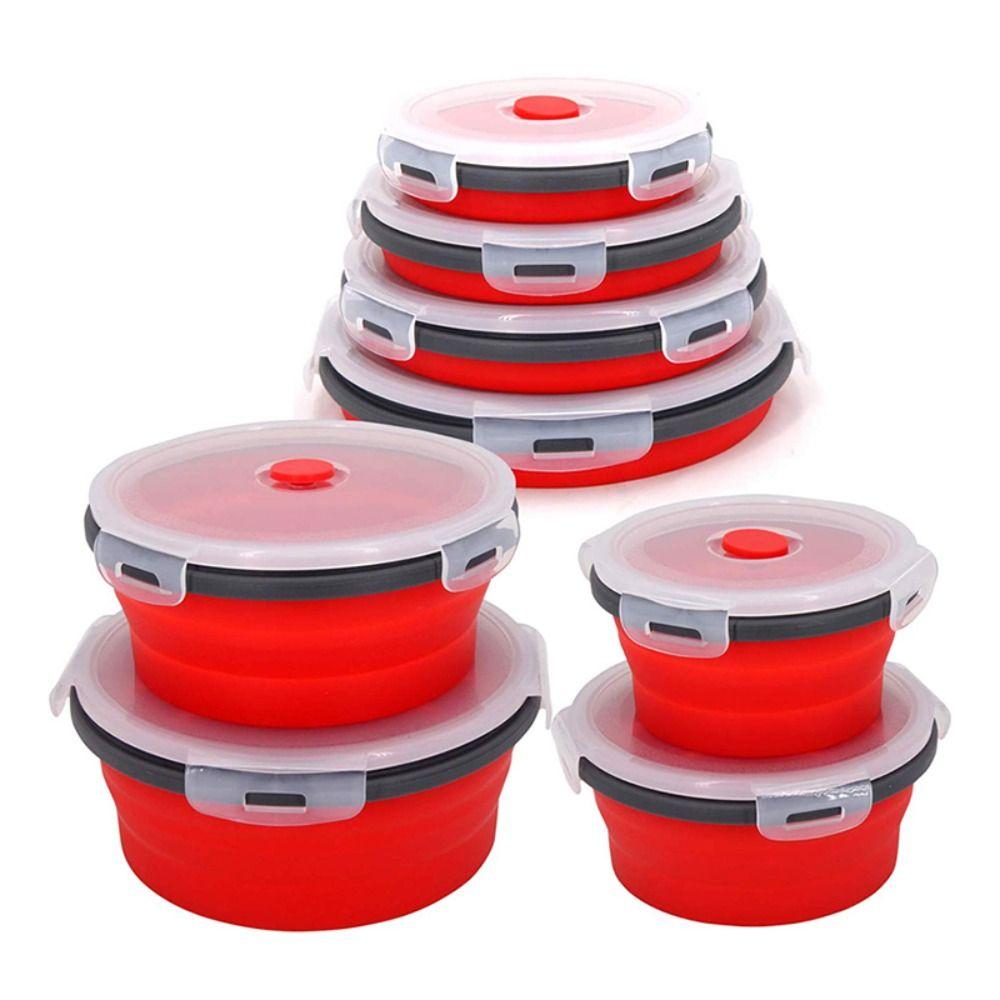 Round Folding Lunch Box With Lid Food Container Box Portable Microwave Folding Bowl Kitchen