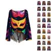 Women's Casual Fashion Round Neck Top Carnival Print Long Sleeve Knit Pullover