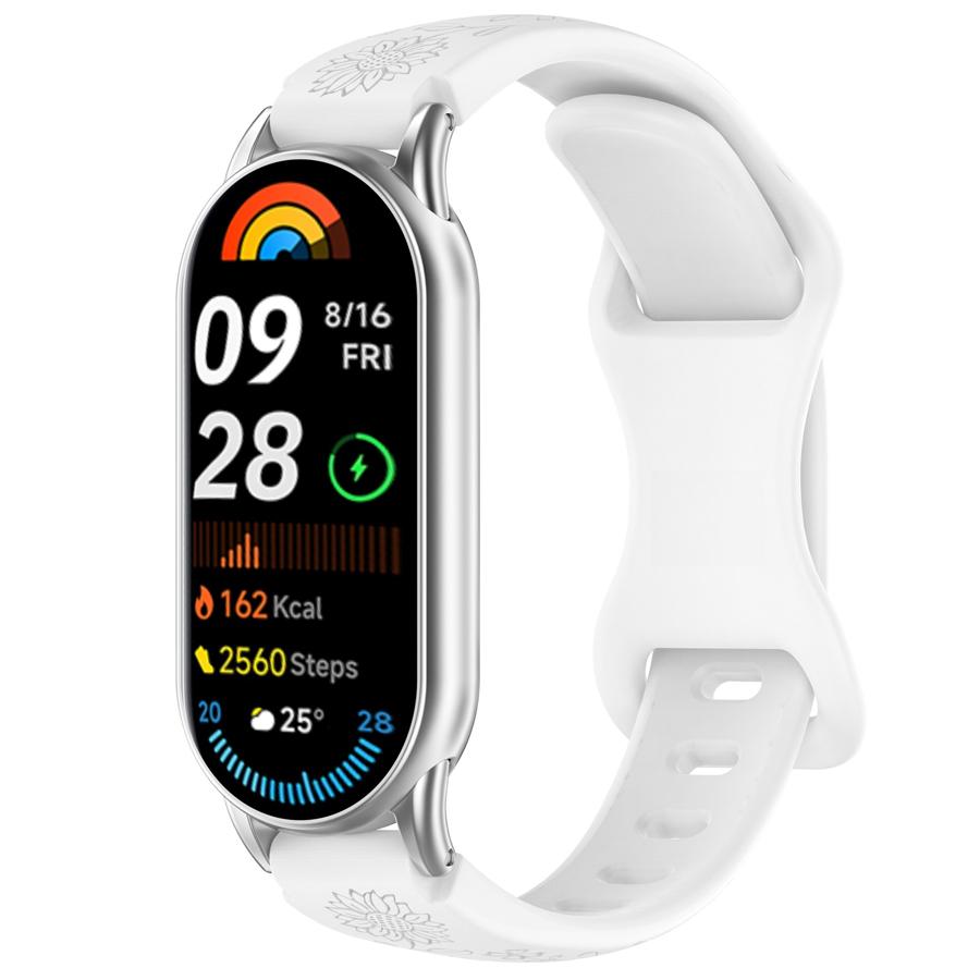 Силиконовый браслет с 3D гравировкой в виде цветка для умных часов Xiaomi Band 8 9 10, дышащий ремешок для Xiaomi Band 8 9 10