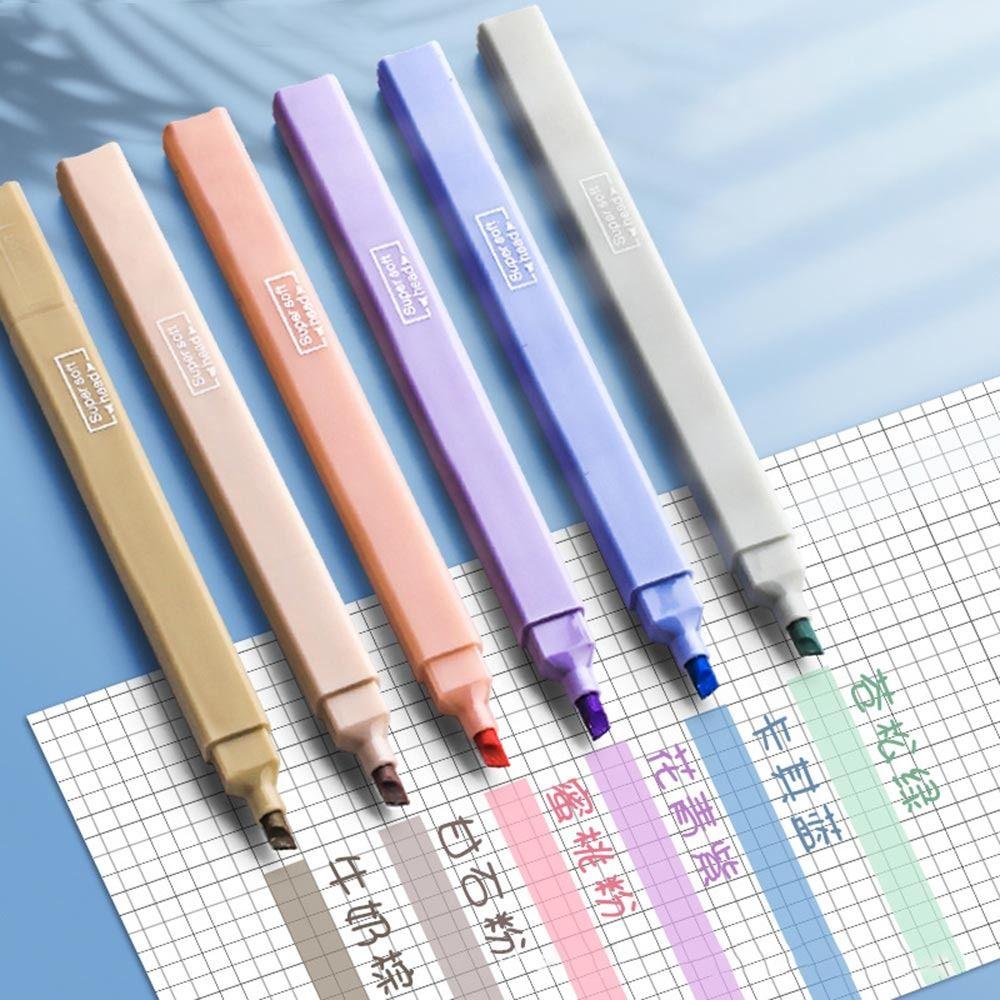 6Pcs/Set Soft Tip Pastel Highlighters Double Headed Hand Account Pens School Office Supplies