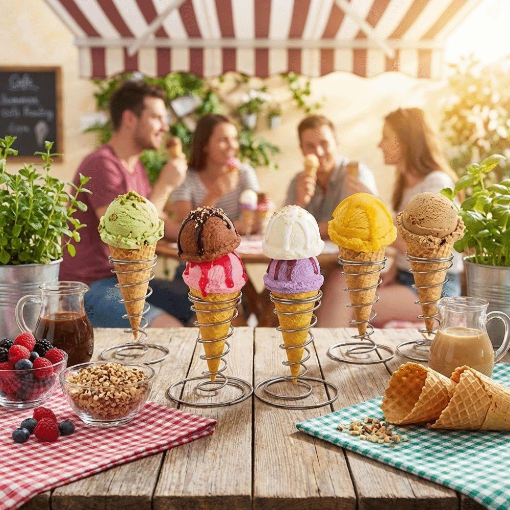 Conical Spring Ice Cream Cone Holder Metal Basket French Fry Display Wedding Decoration