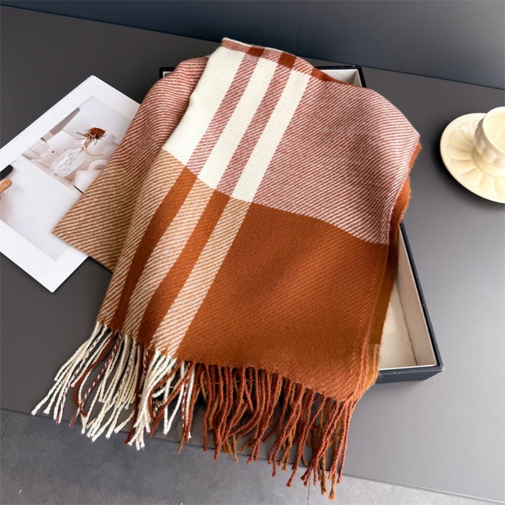 Long Length Warm Scarf Imitation Wool Texture Autumn Winter Scarf Checkered Scarf Women