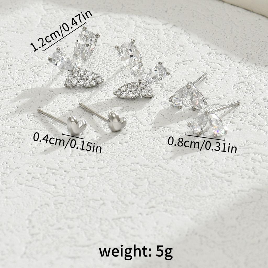 Sweet stud earrings set women's inlaid zircon butterfly shape design earrings earrings