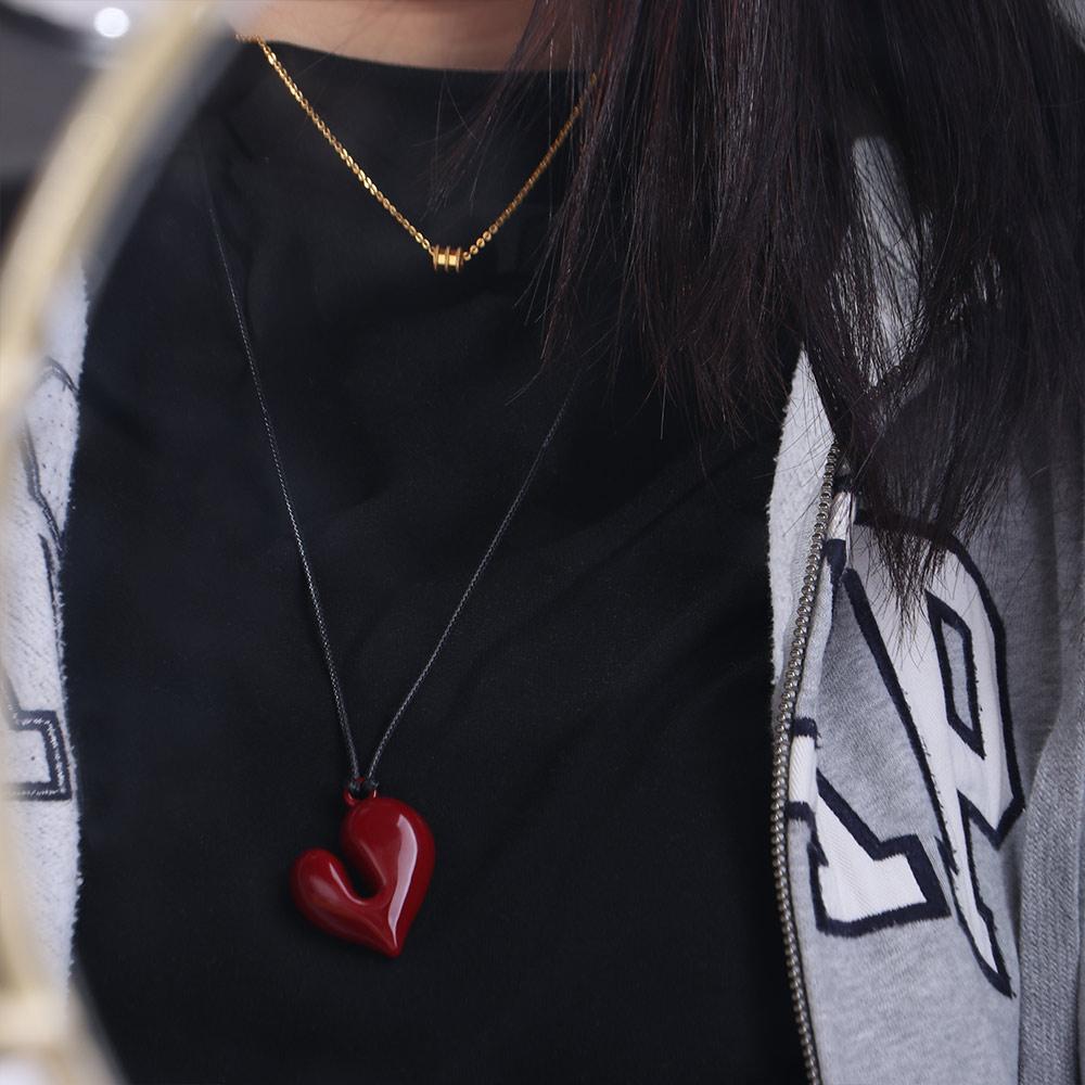 Drawstring Adjustable Sweater Chain Black Rope Collarbone Chain Simple Love Necklace Girl