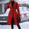 Женское шерстяное пальто средней длины, двубортный тренч, с длинным рукавом, лацканами с вырезом, пальто с поясом, осенне-зимняя верхняя одежда