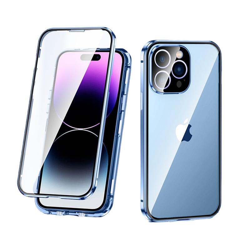 360 Full Body Protection Magnetic Metal Bumper Case for IPhone 15 14 13 12 11 Pro Max Plus 15Pro IPones Front Back Glass Cover