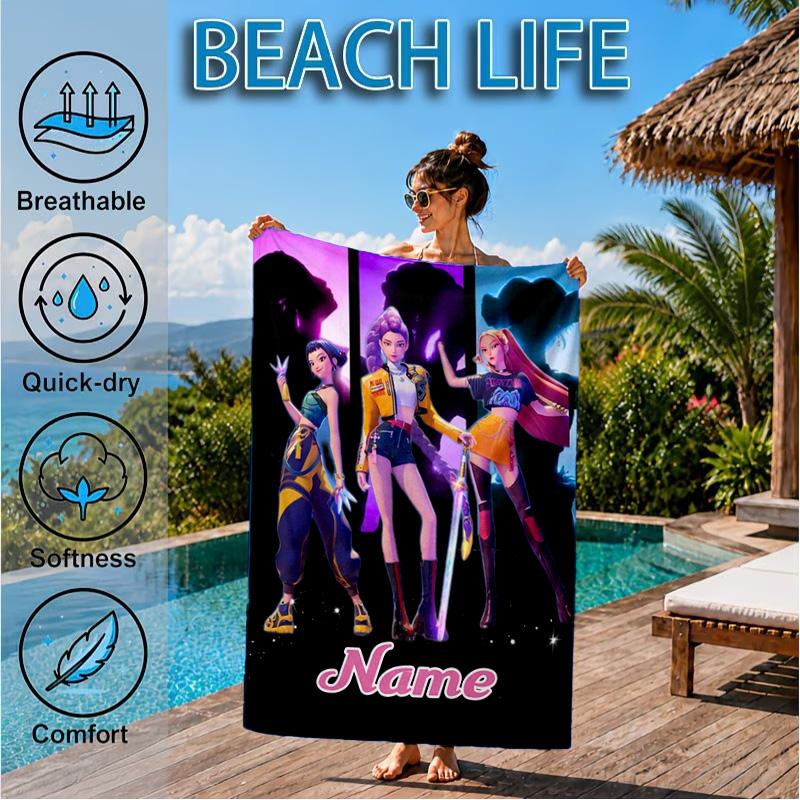 Custom Name Fantasy Night Trio K-Pop Beach Towel Microfiber Beach Towel, Lightweight and Quick-Dry, for Summer Travel, Swimming Pool Gift