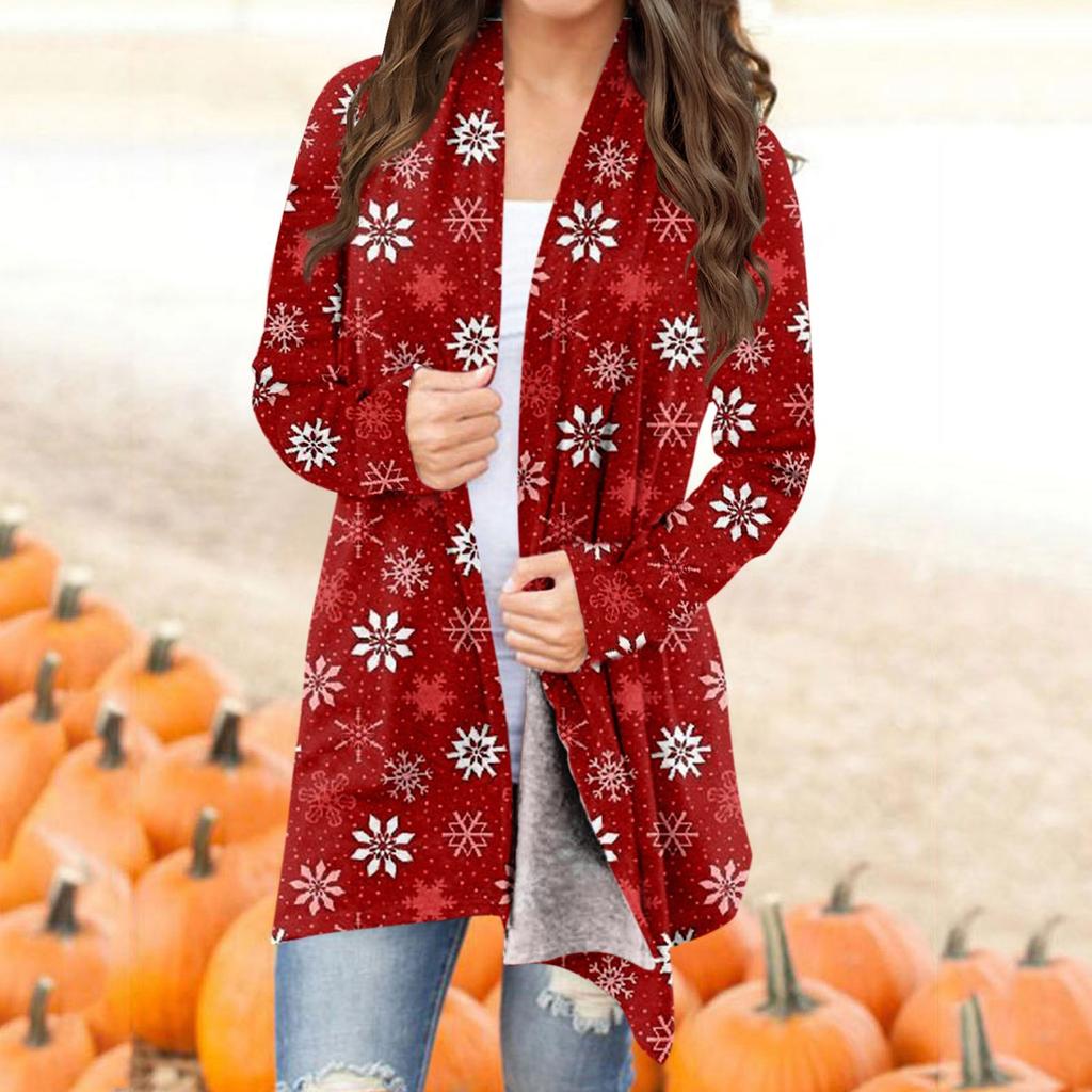 Женская модная рождественская куртка с принтом, повседневный кардиган с длинным рукавом, пальто