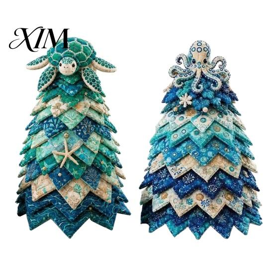 Portable Craft Kits for Travel 2PCS DIY Quilted Sewing Christmas Tree Kit, Whale+Crab/Turtle+Octopus Marine Theme, Artistic Party Activities Kids Easy
