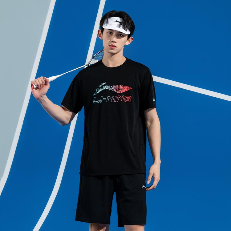 Li Ning Спортивный Повседневный Простой Однотонный С Буквами Пуловер с Круглым Вырезом Удобная Дышащая Футболка для Бадминтона Унисекс топы Черный AHSV055-1
