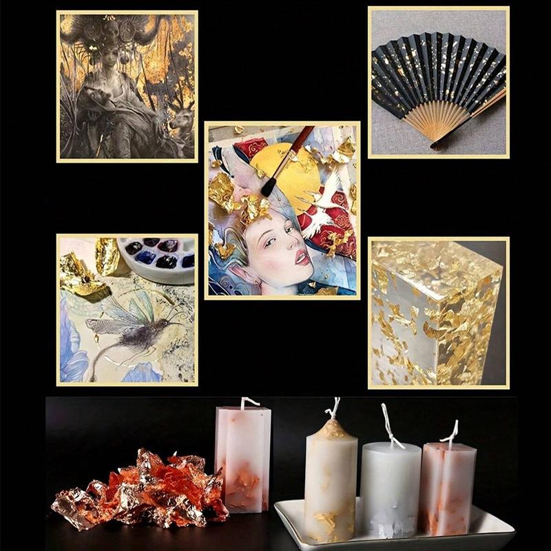 Gold Foil Flakes Set Tweezers 3 Bottles Metallic Foil Flakes for Candle Resin Nails Painting Art Crafts Silver Copper Birthday Gifts