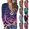 Women's Casual V-Neck Pullover Halloween Print Button Top