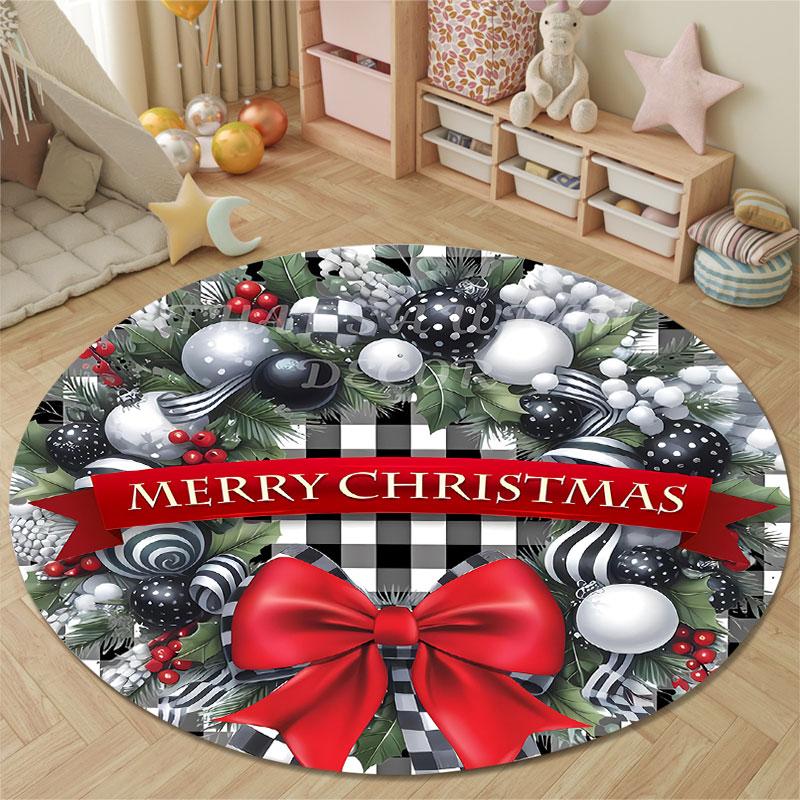 Statement Round Christmas Multicolor Rug Pad, Non-Slip Floor Mat for Bathroom