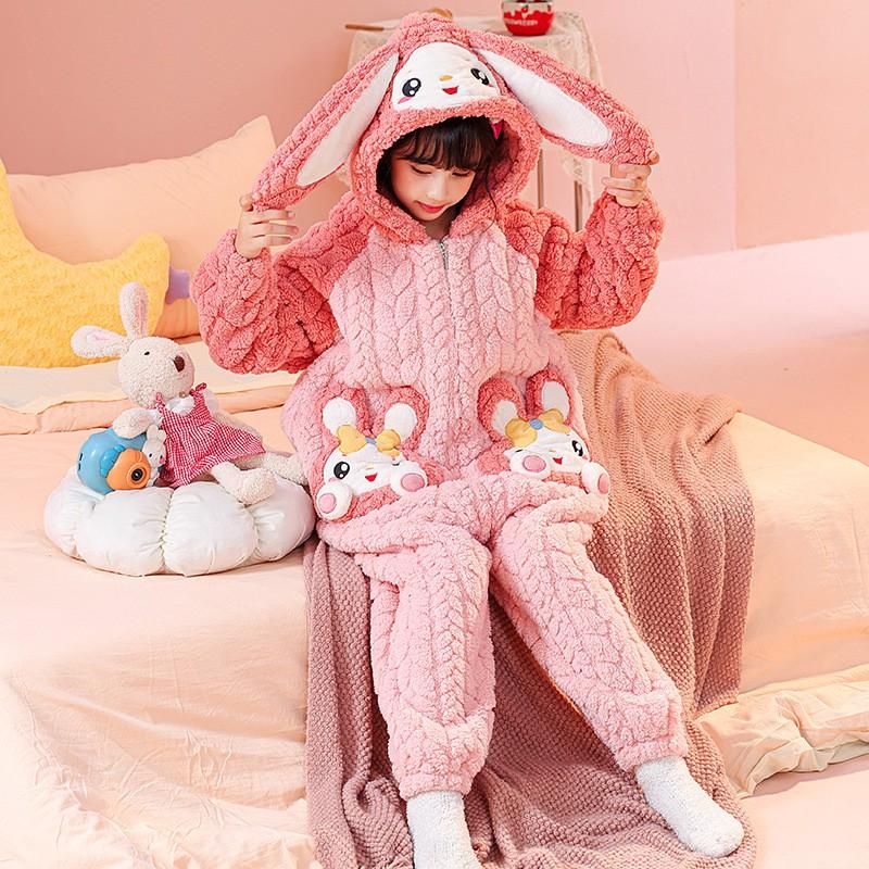 Girls Warm Fleece Sleepsuit One Piece Pajamas Toddlers Kids Winter Sleepwear Cartoon Print Anti-Kick Blanket