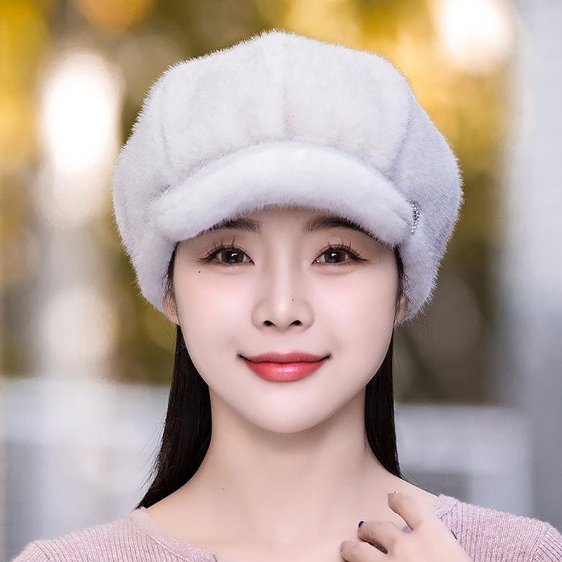 Шапка женская зимняя имитация норки мех шапка бере модная теплая протектор ушей восьмиугольная шапка