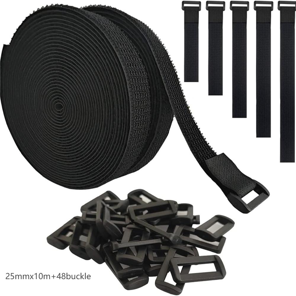 Adjustable Fastening Hook And Loop Straps With 25 Buckles Free Cut Length Cord Straps For Sewing And Cable Wire Manageme