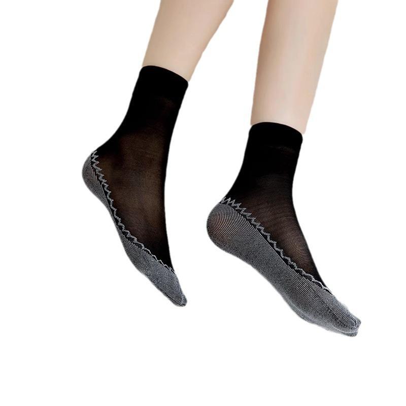 Женские хрустальные короткие носки – Весенне-летние тонкие, износостойкие, антизатяжки, черные и телесные хлопковые, бесшовные невидимые носки средней длины.