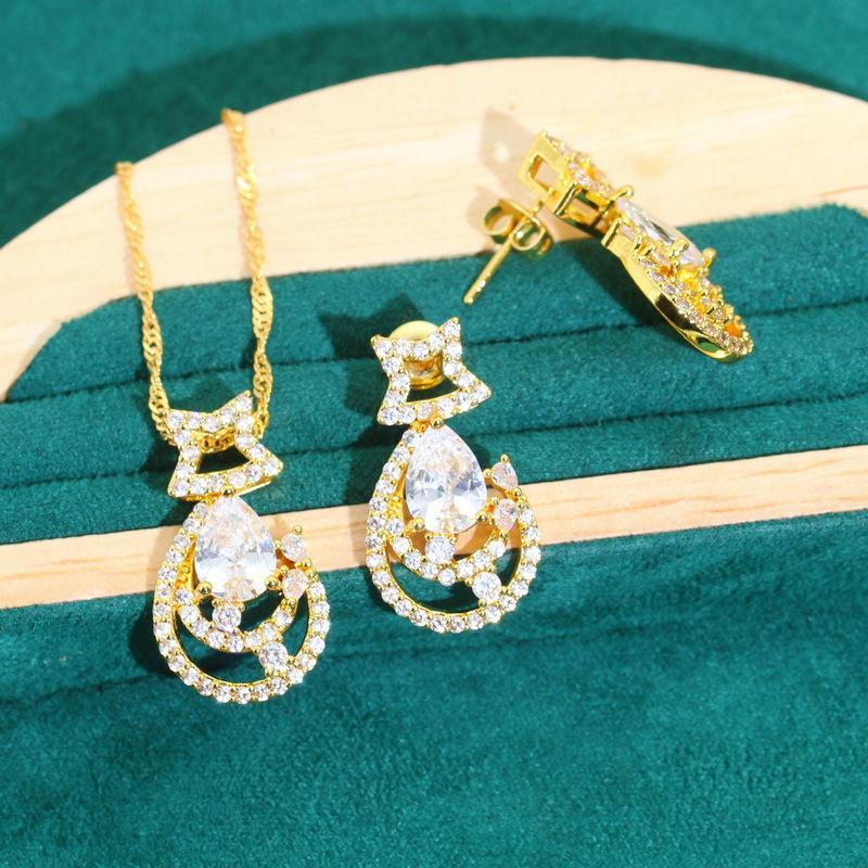 Европейские и национальные ювелирные изделия Высококачественный цирконовый браслет, ожерелье, серьги, позолоченный комплект ювелирных изделий