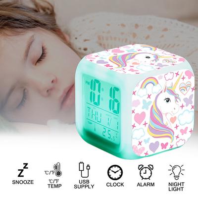 Светодиодный будильник Unicorn, 7 цветов, меняющие цвет, цифровые часы, ночник, будильник, настольные часы, детский подарок