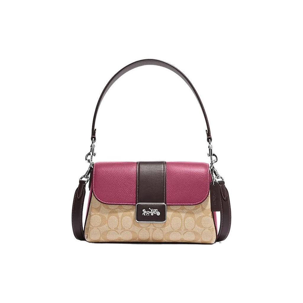Coach Grace 26 Классическая Сумка на Плечо с Ручкой и Клапаном с Логотипом Монограмма Лошадь и Карета Женские Сумки Фиолетовый Хаки CJ633-SVVSB