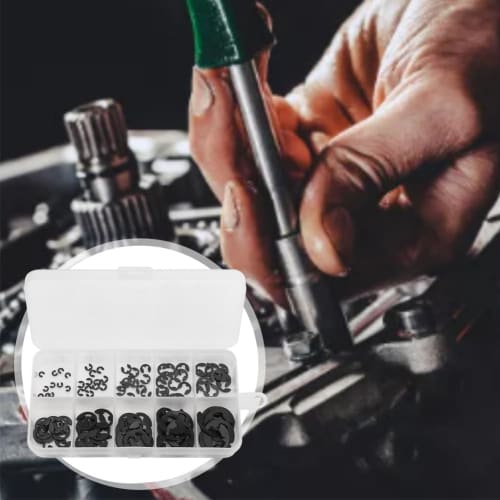 Latikaly E-Type Snap Rings, 120-Piece Set, M1.5-M10, Retaining Circlip Kit, Durable, Oil-Resistant, for Fixing Components, with Storage Box