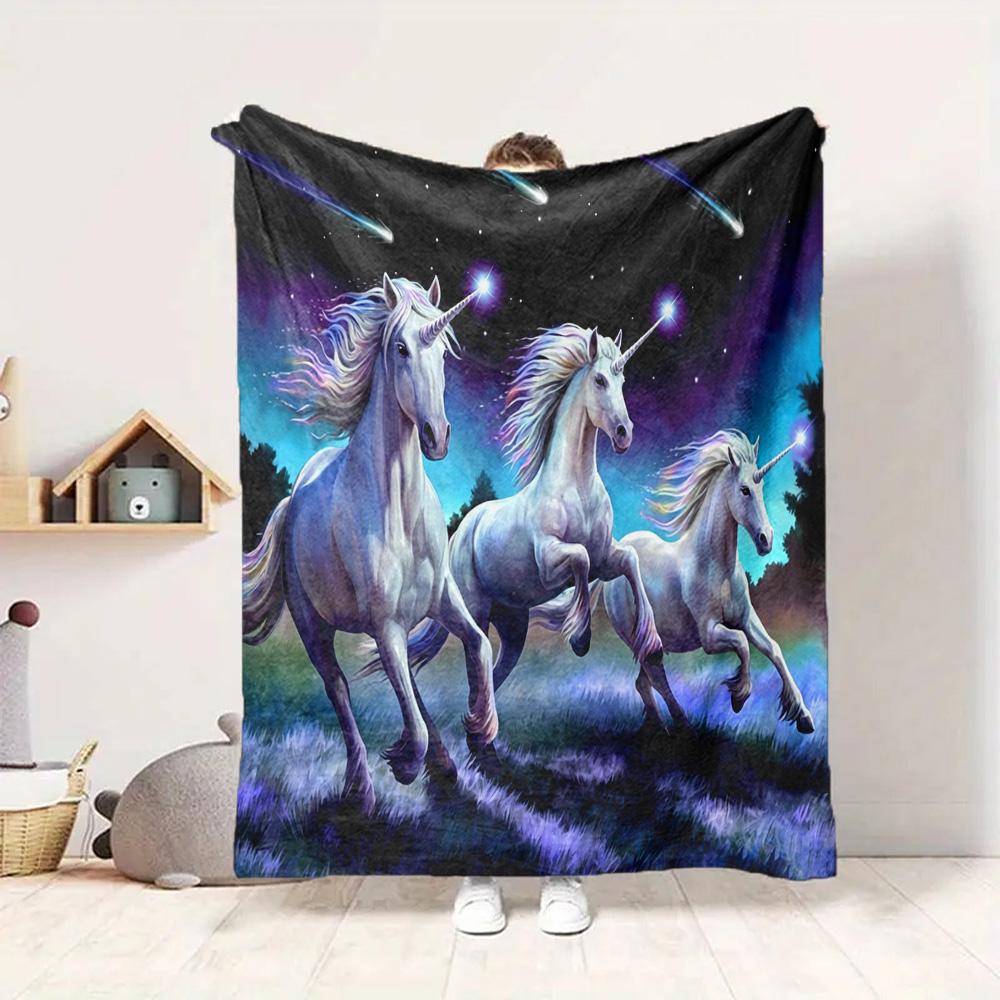Unicorn Night Flannel Blanket Throw Blanket Soft Warm Sofa Bed Camping Home Decor Unique Christmas Gift Cs92217
