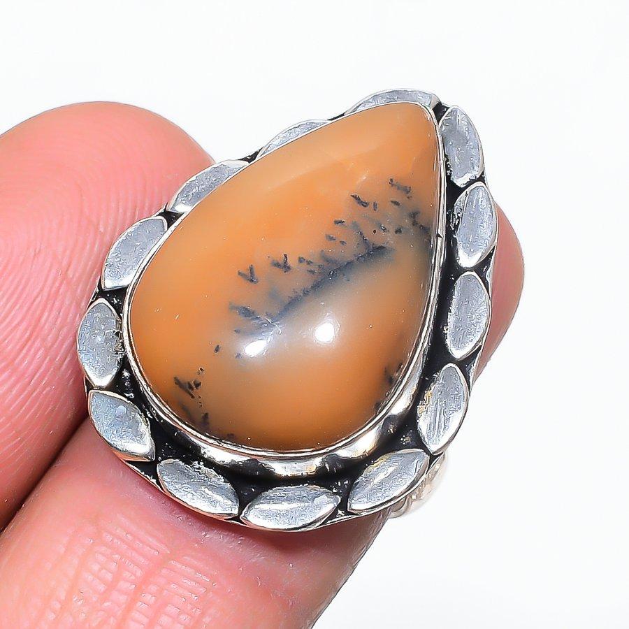 Honey Dendritic Handmade 925 Sterling Silver Jewelry Ring Size 7 B2k67