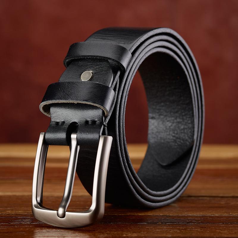Мужской ремень из коровьей кожи первого слоя в стиле ретро, повседневный ремень из натуральной кожи с пряжкой из сплава, модный мужской ремень.