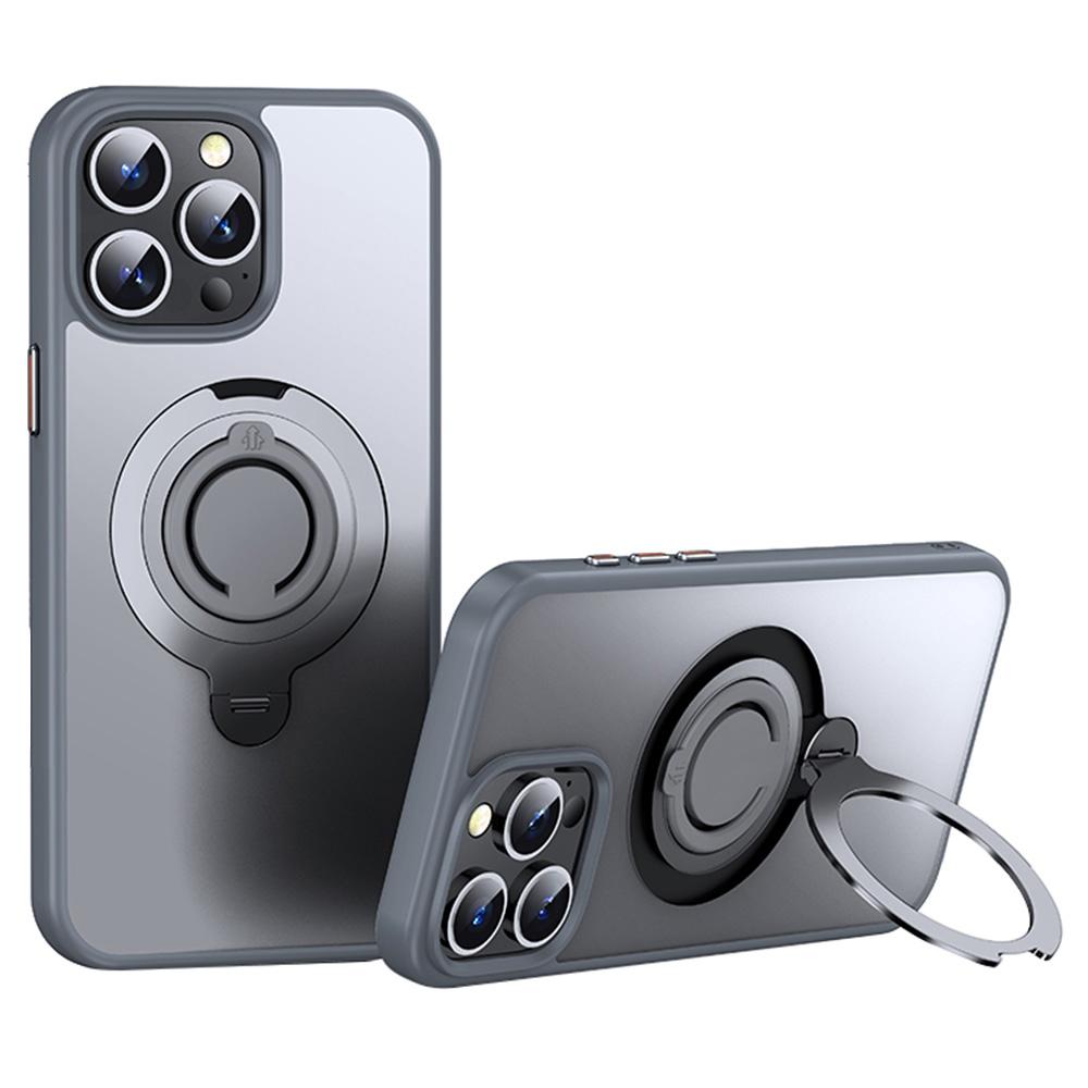 For iPhone 15 Pro Max Case Compatible with MagSafe Kickstand Translucent PC+TPU Phone Cover with Silicone Ring