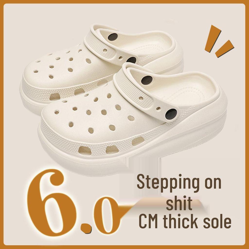 Женские летние пляжные шлепанцы с толстой подошвой, с дырочками и закрытым носком для улицы, 2025