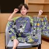 Cotton 3-Piece Pajama Set Boys Lightweight Short Sleeve Sleepwear Cartoon Print Home Wear Ages 8