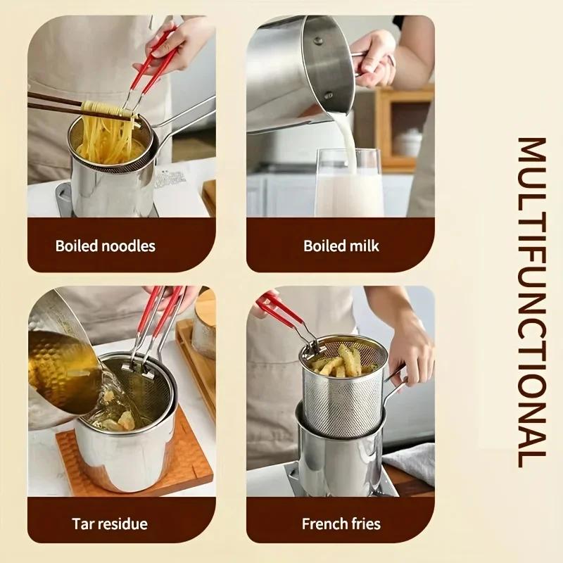 1 шт. фритюрница из нержавеющей стали с корзиной для жарки, многофункциональная, маленькая кастрюля, кухонные принадлежности для жарки курицы и других блюд