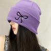 Y2K Bow Embroidered Knitted Hat Autumn And Winter Warm Women Beanies Cap Korean Fashion Solid Color Female Girls Skullcap Bonnet