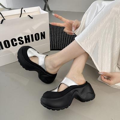 Летние туфли-сабо на платформе-маффин, женские, с закрытым носком, 2025, новые, полые, дышащие, повседневные, увеличивающие рост, полусабо