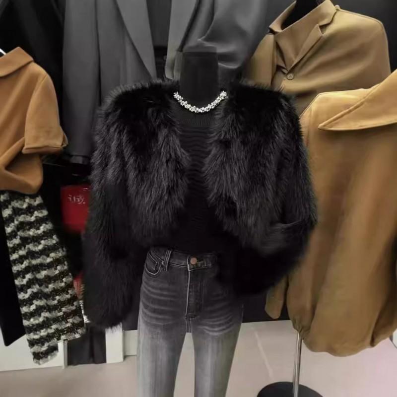 Womens Faux Fur Short Coat V-Neck Long Sleeve Street Style Outerwear Multiple Colors S-XXXL