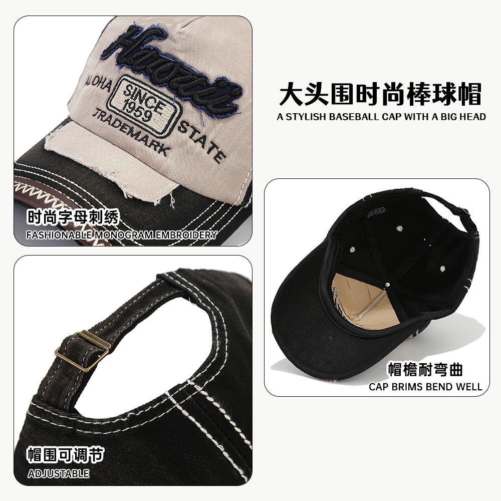 Fashion Hat Korean version of personalized retro baseball cap, letter embroidered visor, women's fashion travel cap, men's old hat trend