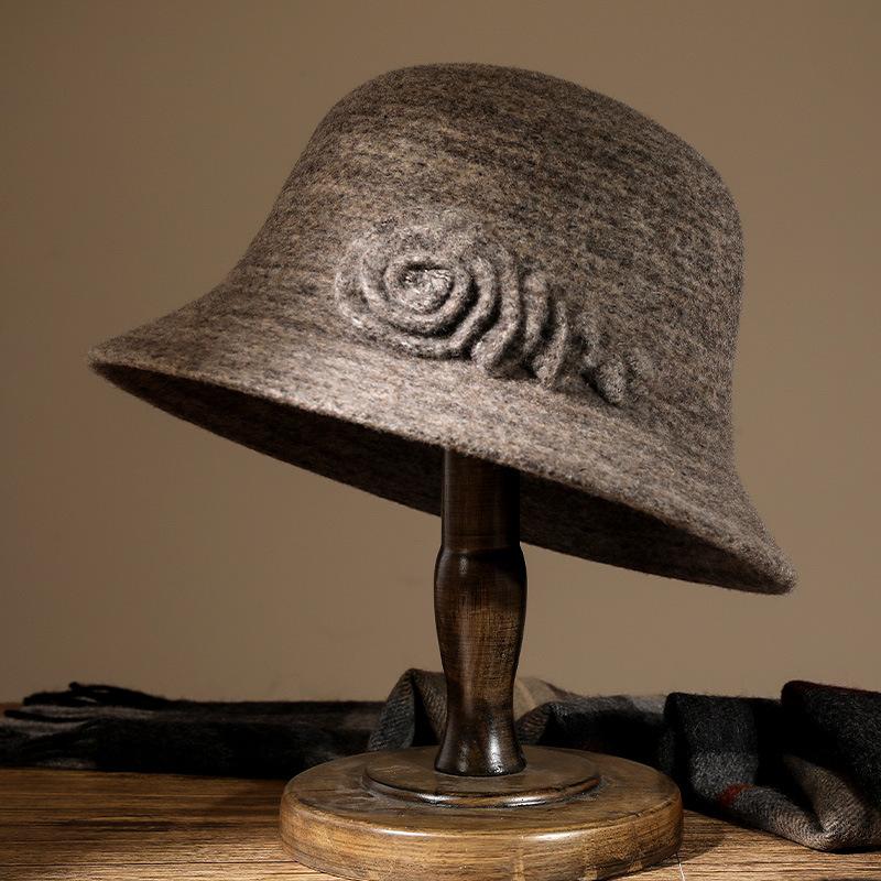 Hat Female Middle-aged Old Autumn and Winter Fashion Wool Basin Hat Old Lady Autumn Elegant Mother Hat Warm Bucket Hat