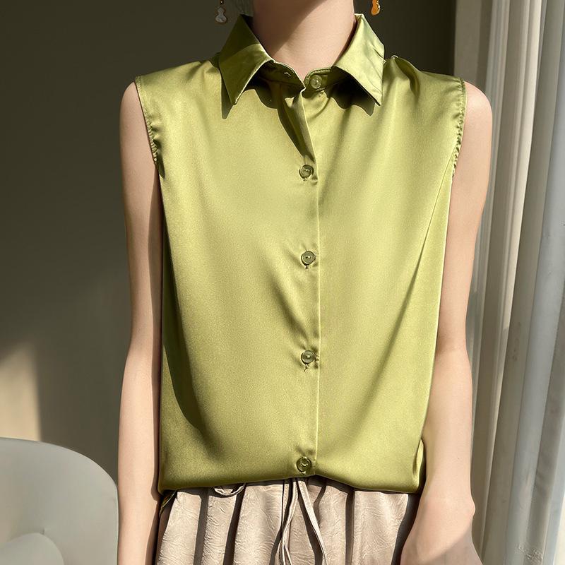 Летняя женская шелковая рубашка без рукавов, темперамент, элегантные топы, жилеты