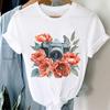 (Asian Size) Women Casual Sweet Flower Floral Trend Cute Short Sleeve T Shirt Tee Top Clothing Fashion Print Lady Female Graphic T-shirts