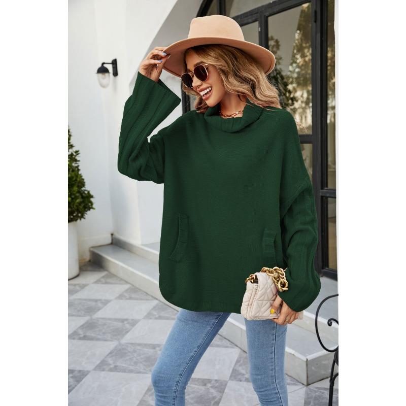 Осенне-зимний женский свитер, однотонный пуловер, женский вязаный свитер, женский свободный свитер большого размера с высоким воротом