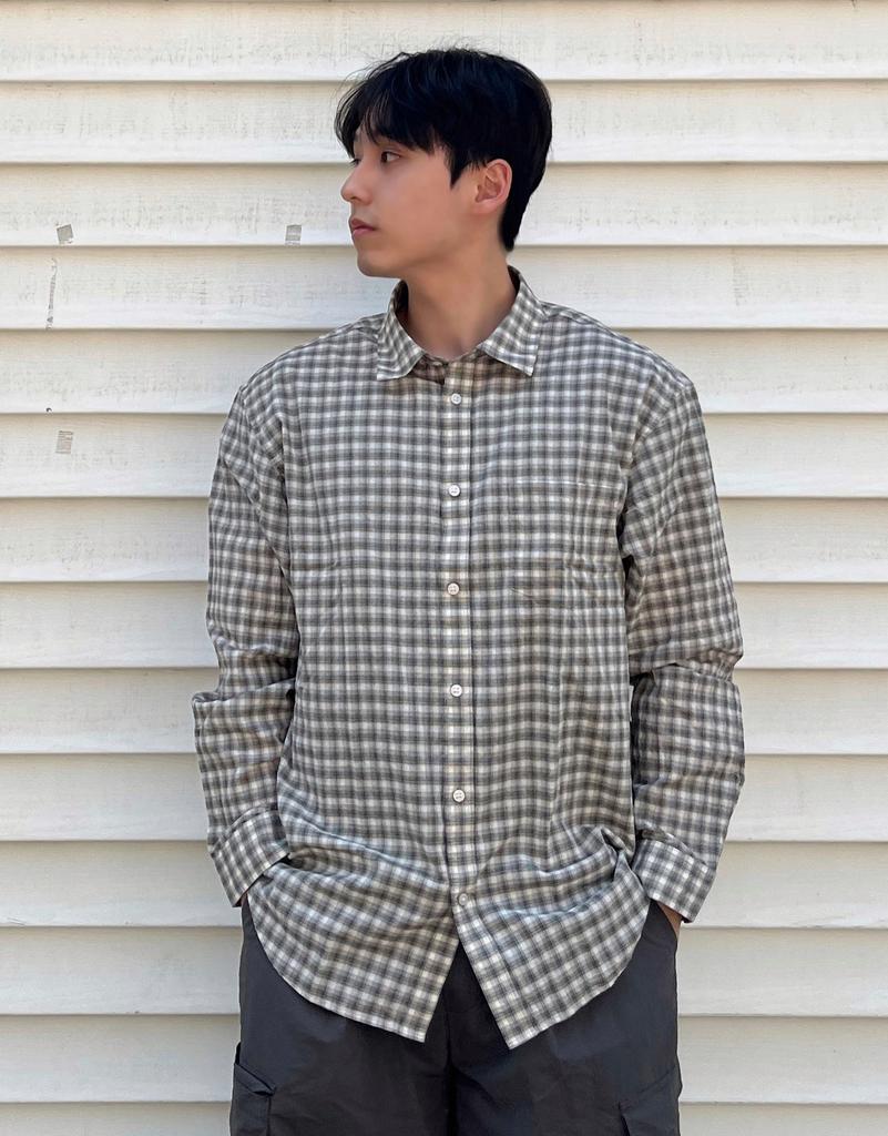 Рубашка в клетку из жатой ткани GIORDANO 045514 [8 Цветов] (Тип B)