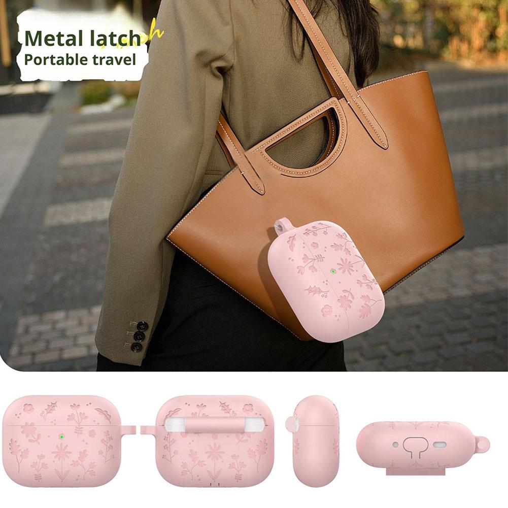 Для чехла для Airpods Pro 3 с набором для чистки, цветочный гравированный противоударный полностью защитный чехол-накладка с брелком для Airpods Pro 3-го поколения