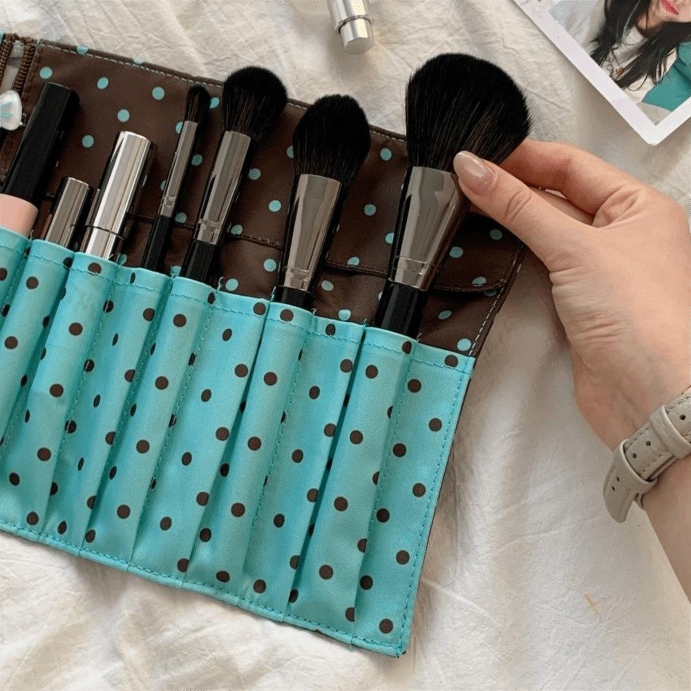 Foldable Polka Dot Makeup Brush Bag Portable Multipurpose Penbag Cosmetic Tools Storage Roll Women